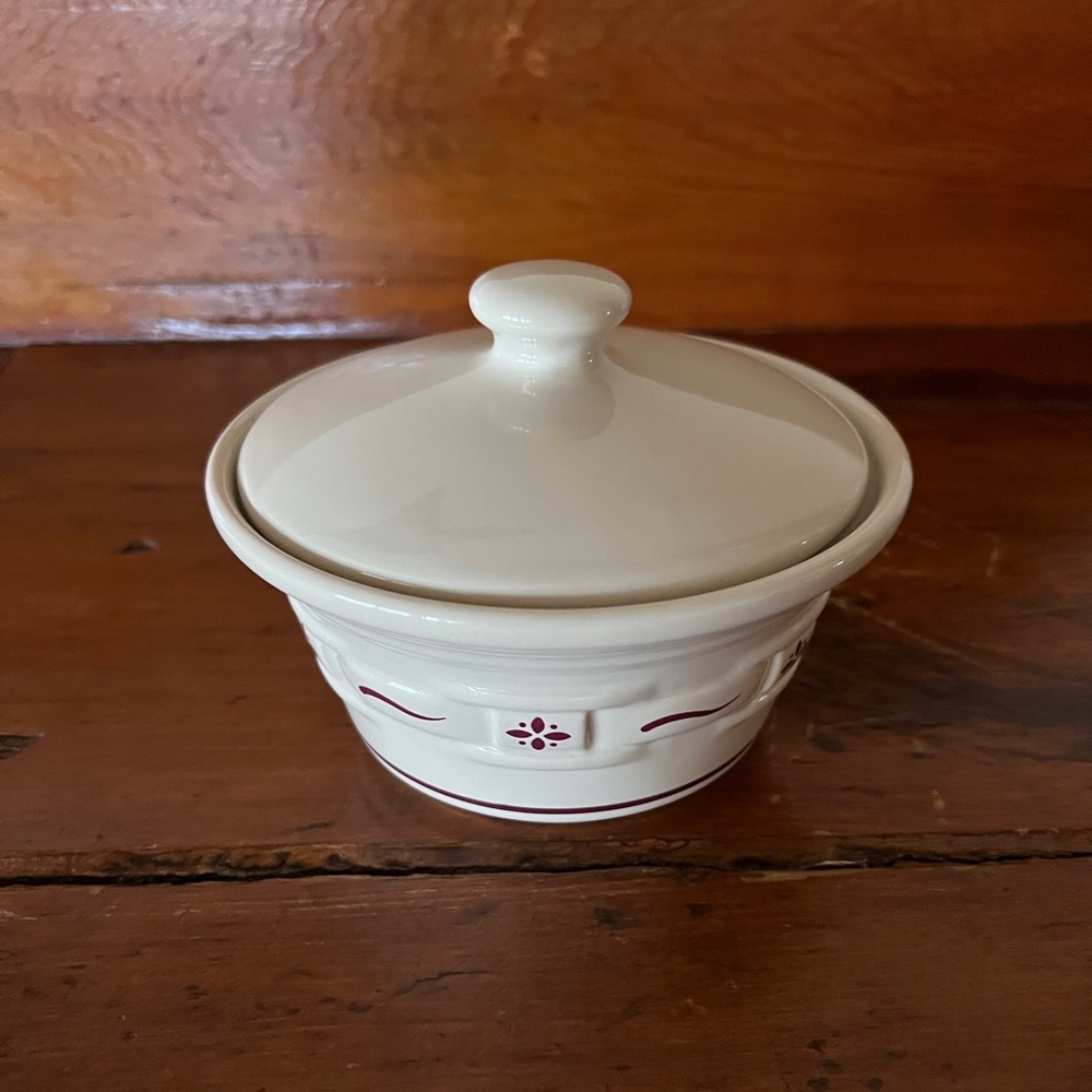 Longaberger Pottery Woven Traditions Heritage Red Small Covered Dish 1994